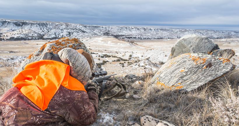 Aiming rifle at buck