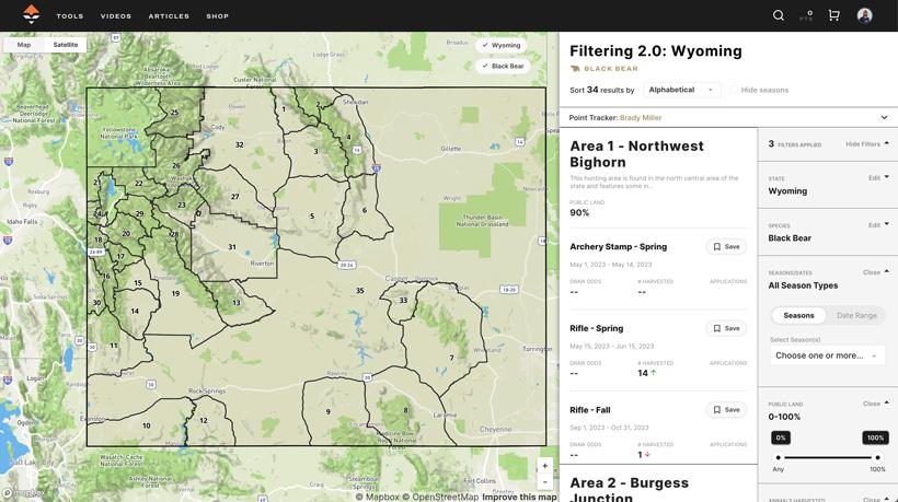 Using gohunt insider to find bear hunts