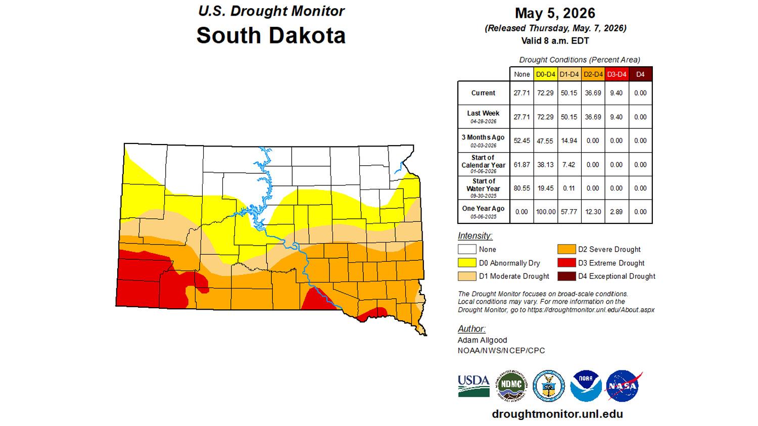 South Dakota early May 2026 drought status map