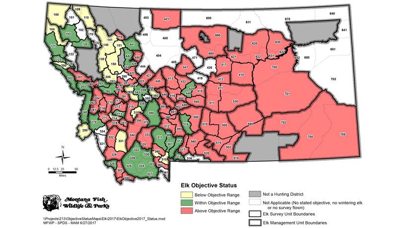 2017 montana elk population objective map