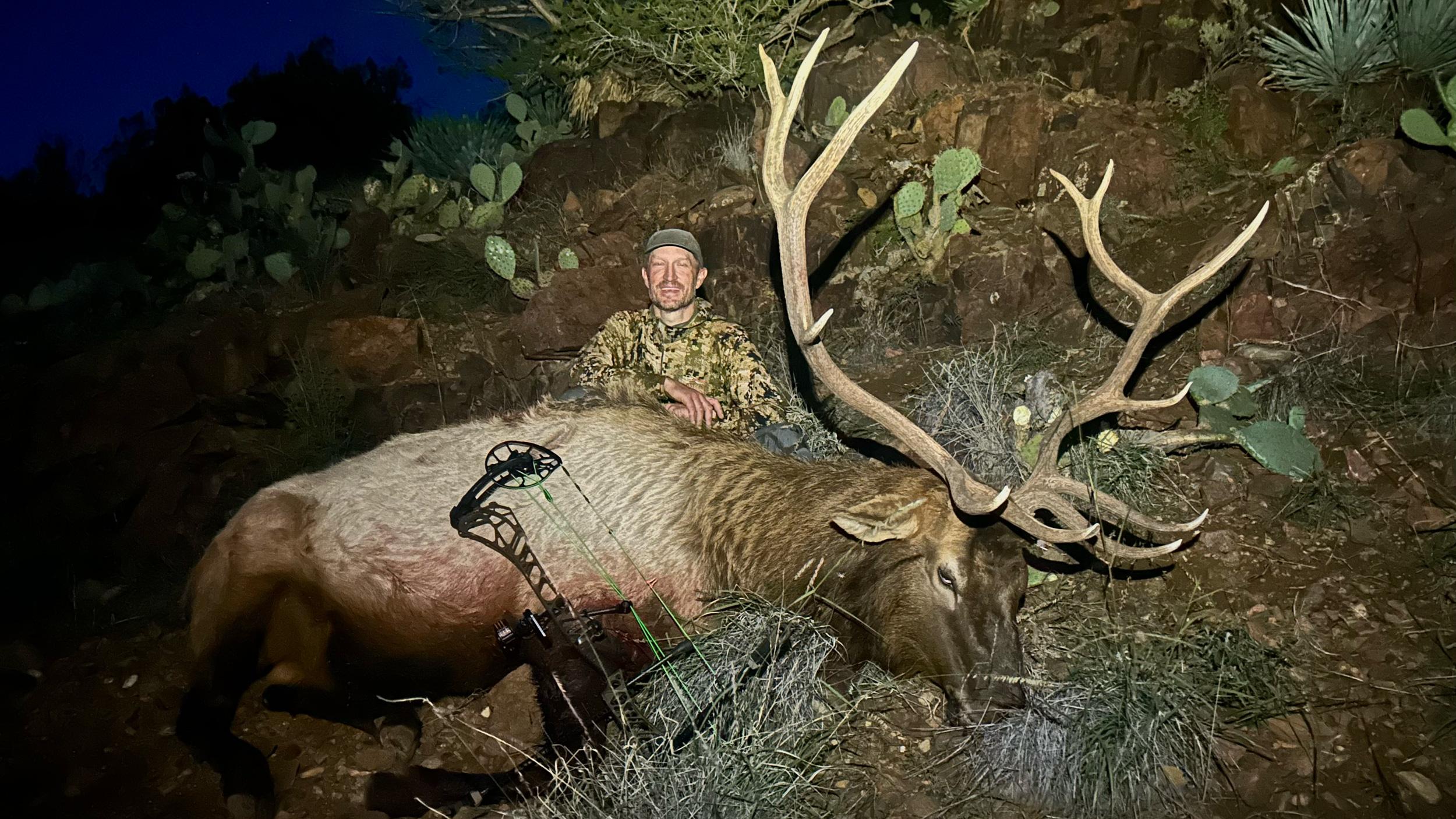Trail Kreitzer with his late season bull elk taken with the Mathews ARC
