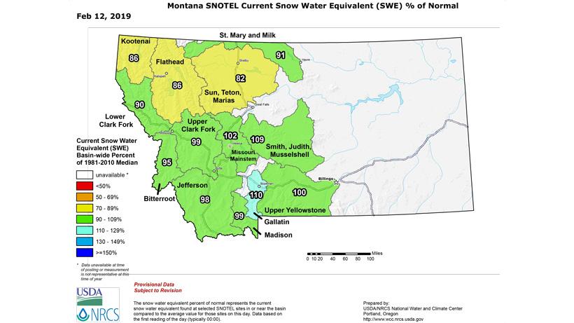 Montana snow water equivalent february 2019