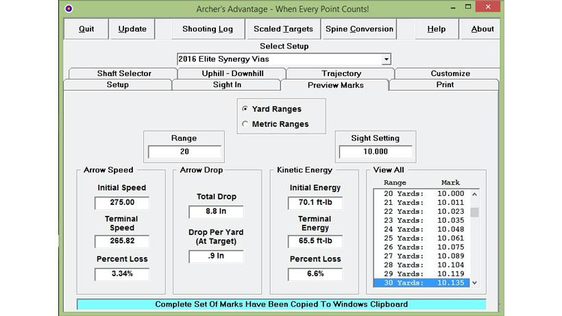 Entering preview marks using archers advantage