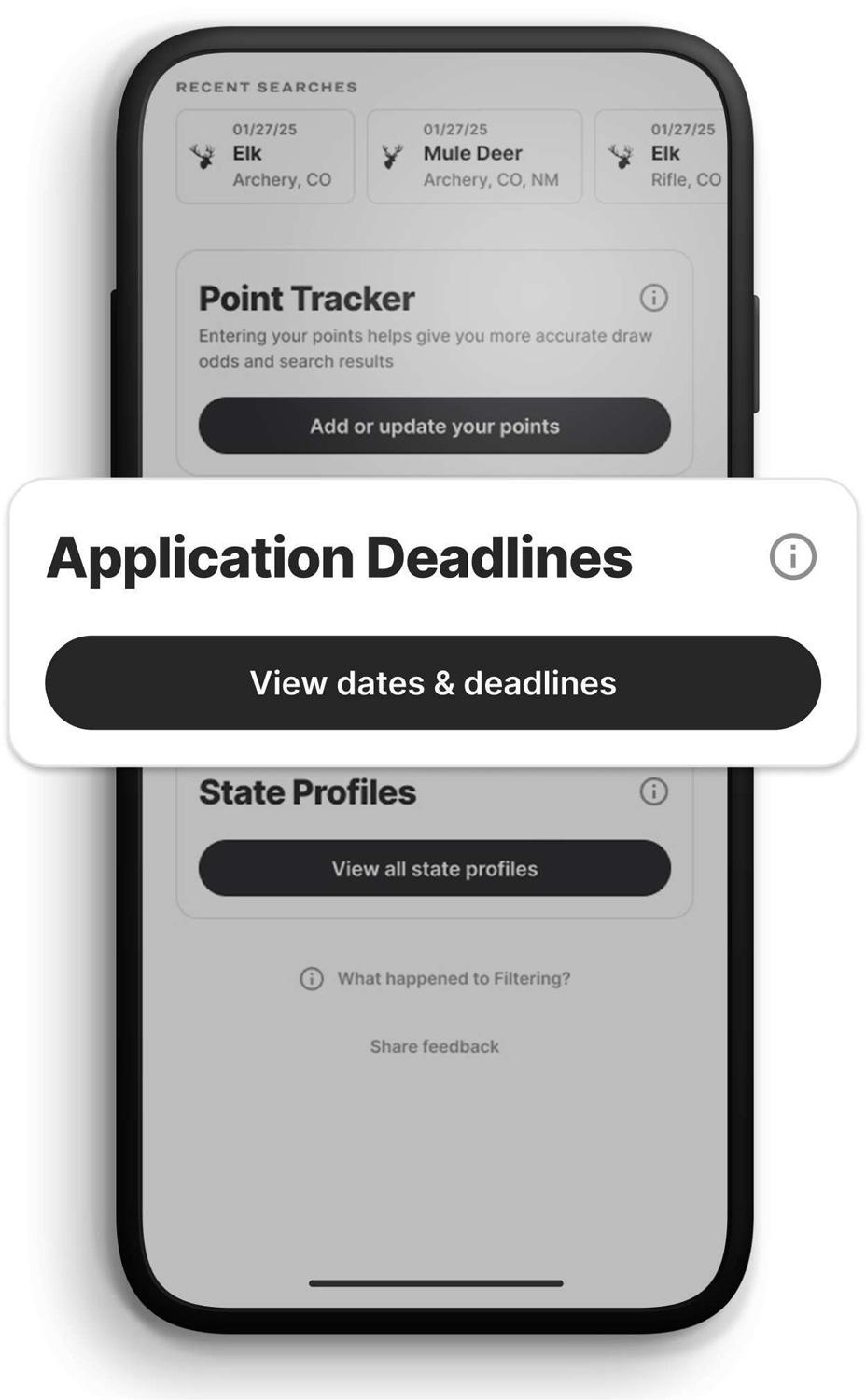 Application dates and deadlines in the research section of the GOHUNT mobile app