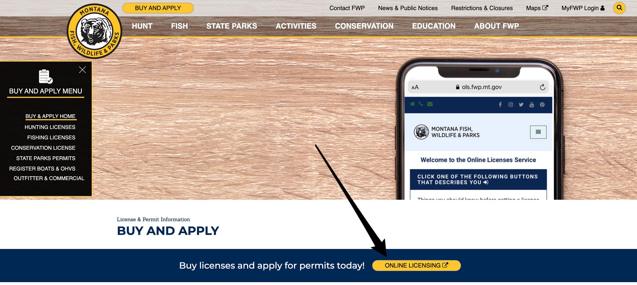 Montana buy and apply page for hunting licenses