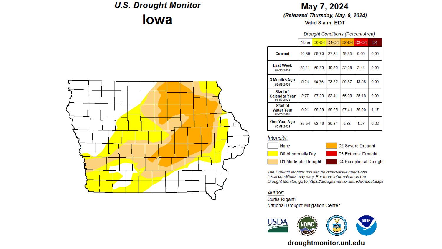 Iowa early May 2024 drought status map