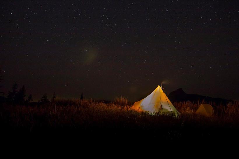 Night tent photo in the backcountry