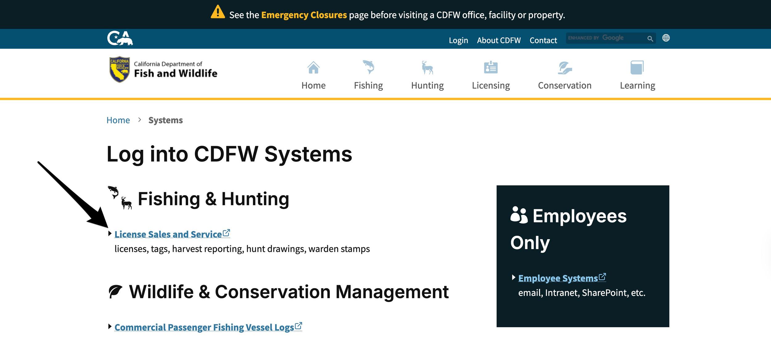 Login to California Department of Fish and Wildlife license services account