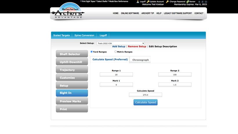 Calculate bow speed tab