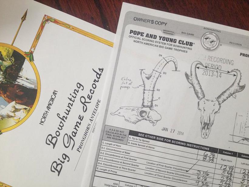 Pope and Young archery antelope buck record book entry
