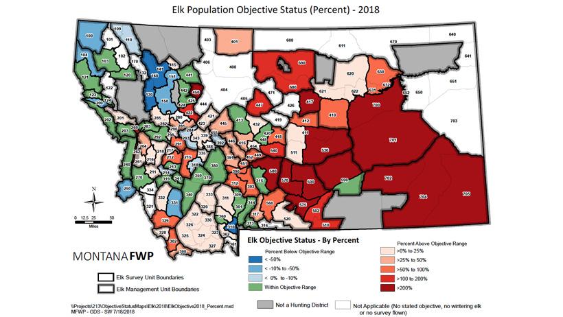 Montana 2018 elk population objective status percent