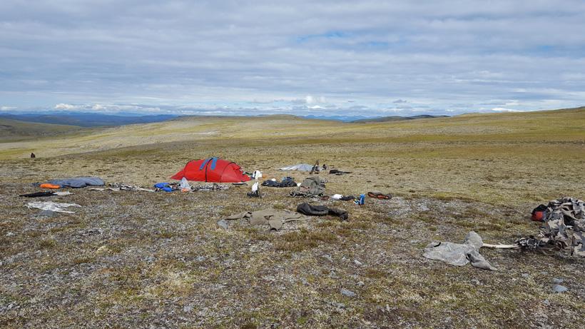 Drying out hunting gear in the tundra
