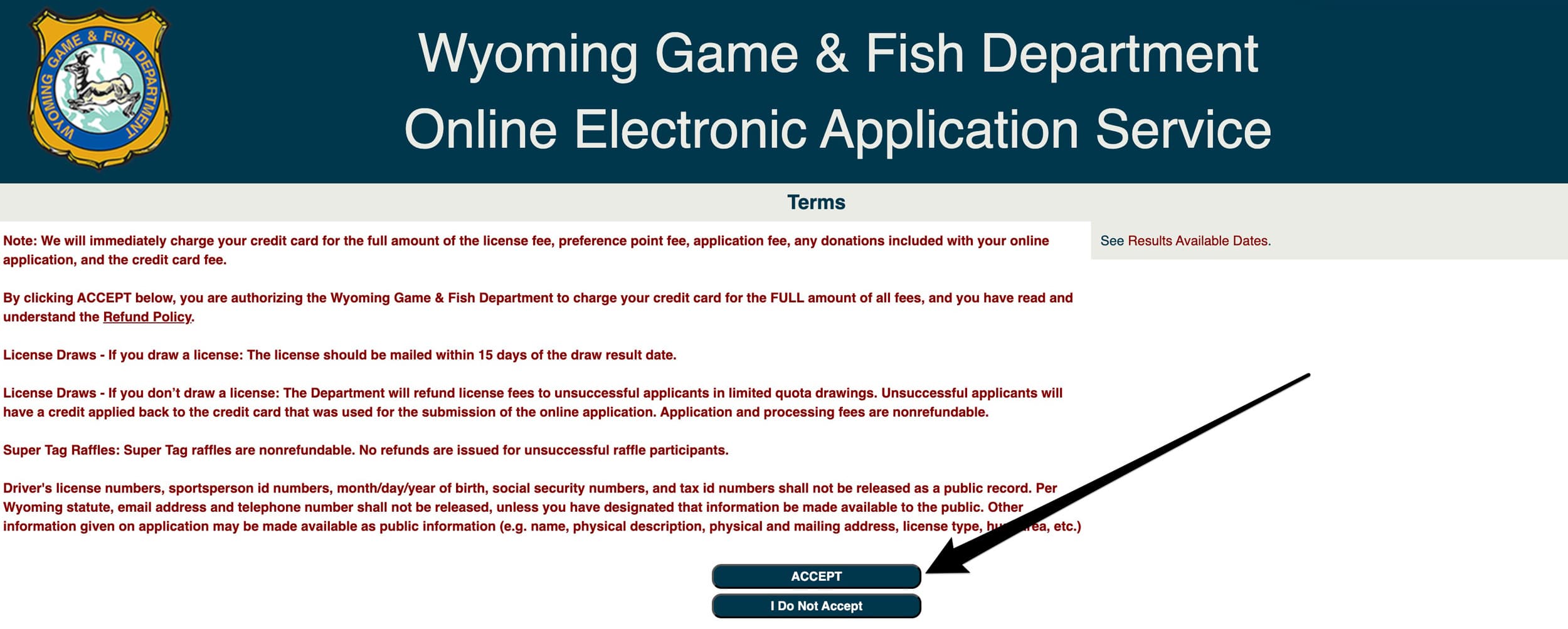 Accept the terms to purchase Wyoming preference points