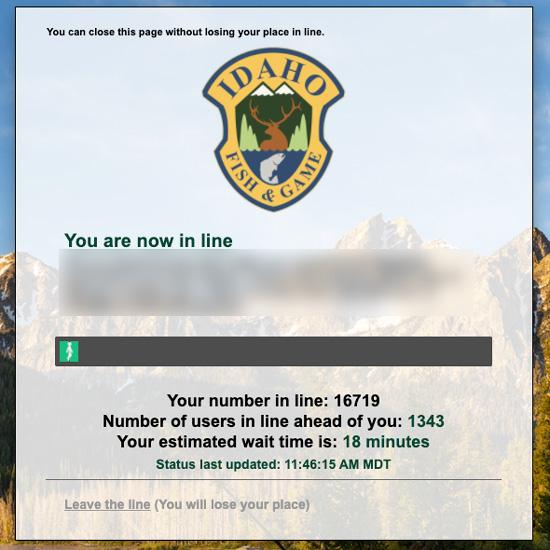 Waiting screen for idaho tags