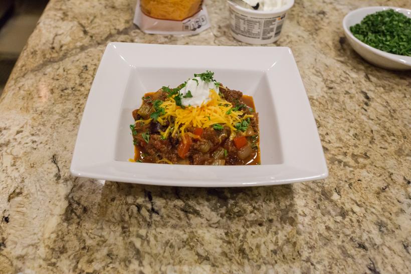 Finished bowl of elk chili