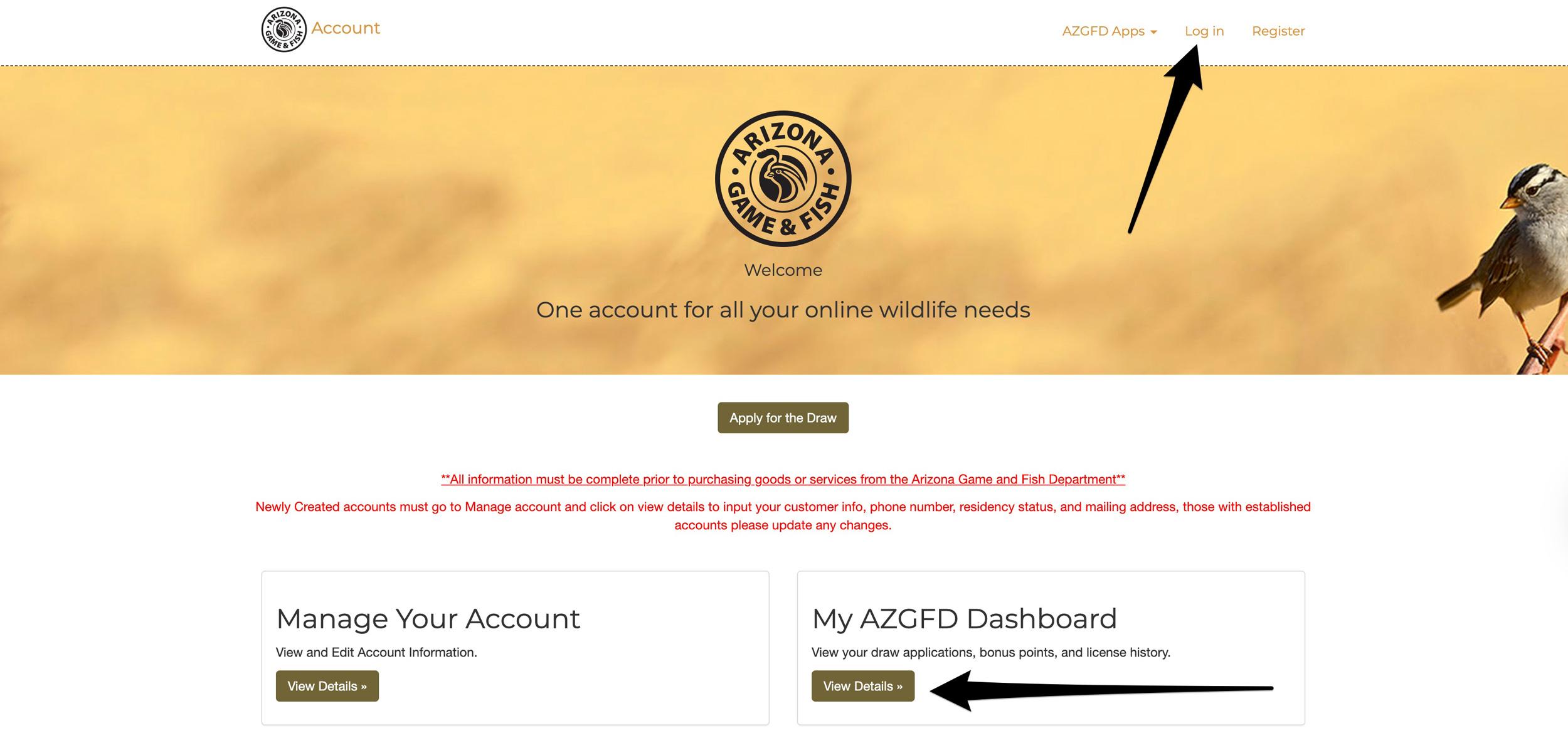 Log in to your Arizona Game and Fish portal account