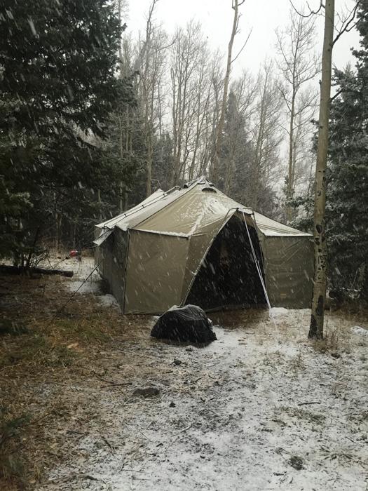 Snow day at elk hunting camp