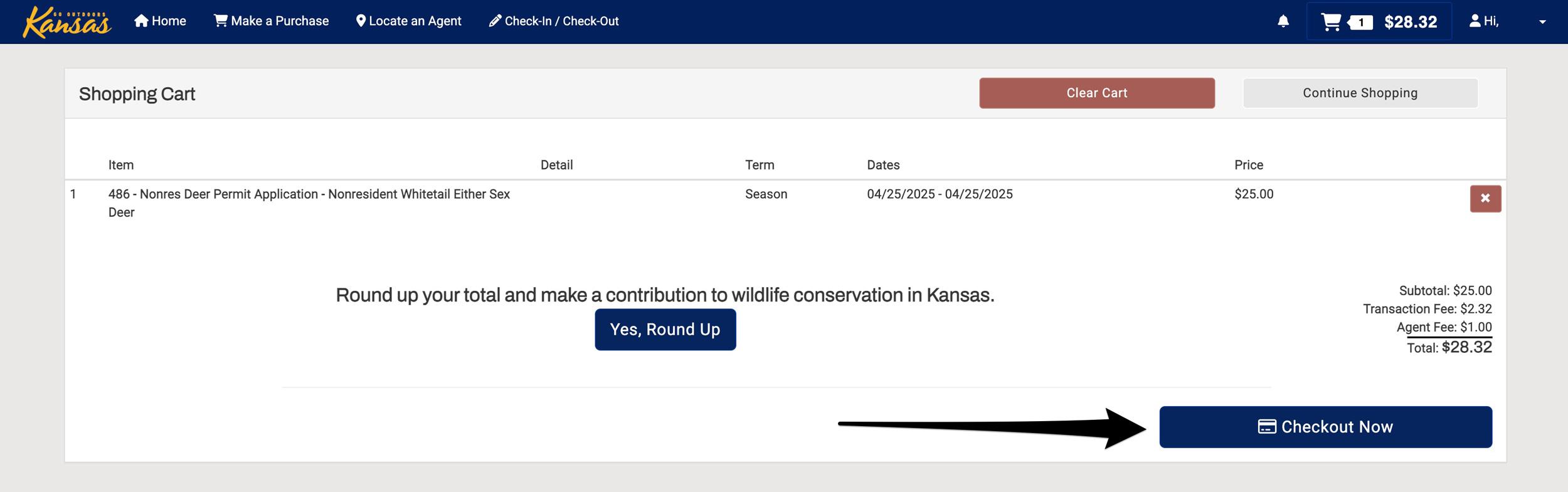 Kansas nonresident deer preference point in shopping cart