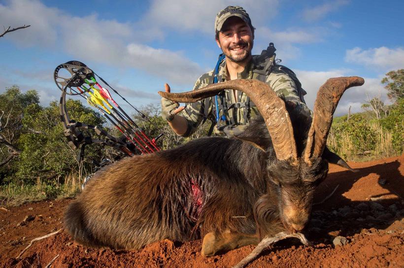 Pedro De Ampuero with a spanish goat from Hawaii