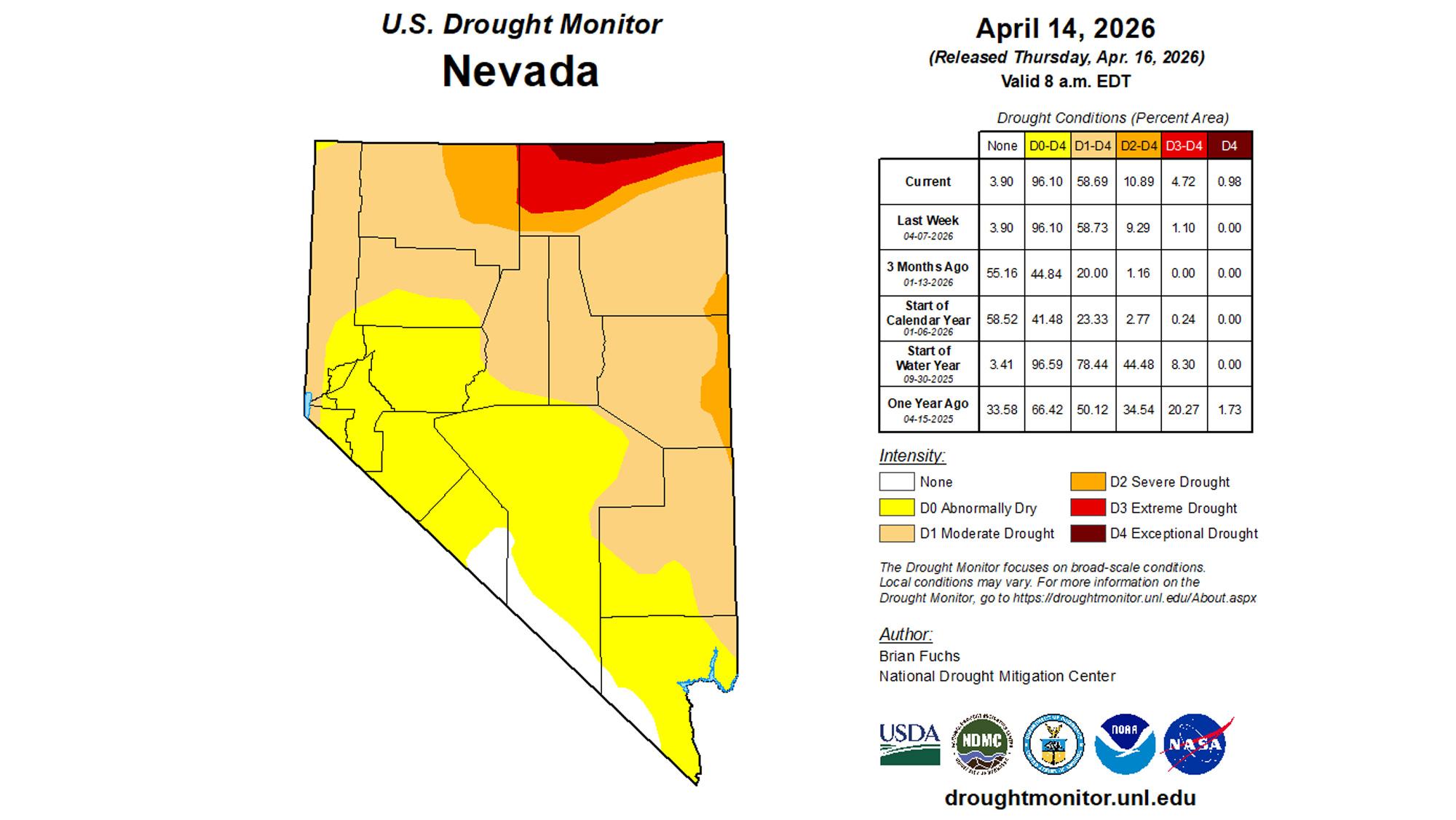 Nevada mid April 2026 drought status map