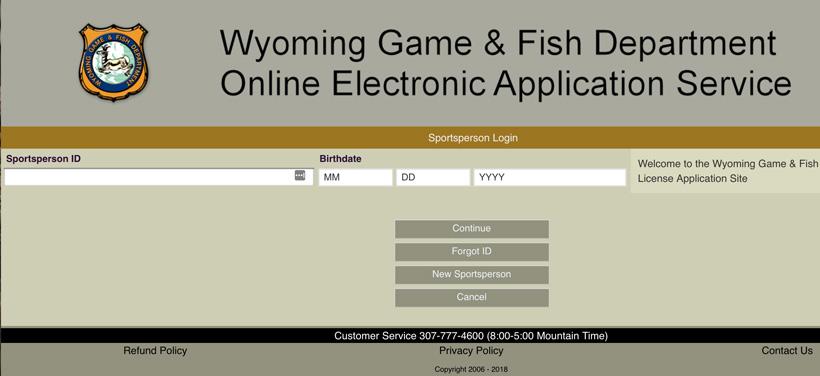 Wyoming sportsperson login page