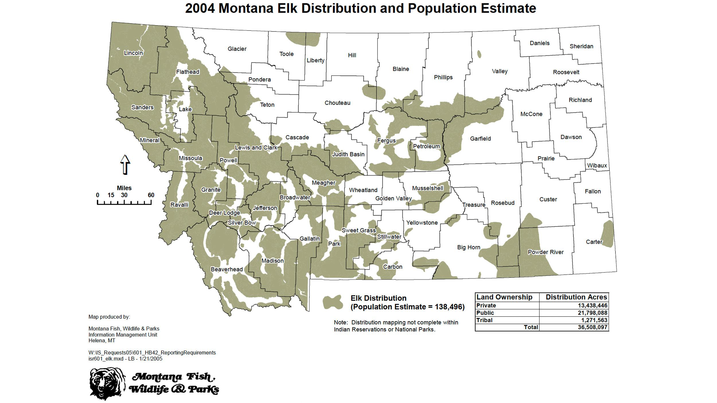 2004 Montana elk distribution and population numbers