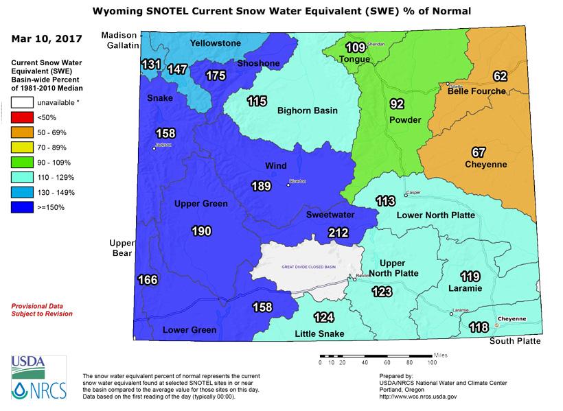 Wyoming snow water equivalent march 2017