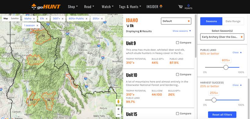 Gohunt insider otc elk hunt filtering