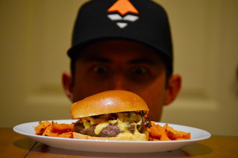 Finished venison beer cheese burger