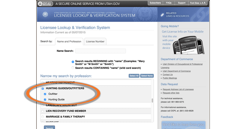 Verifying outfitters for licenses
