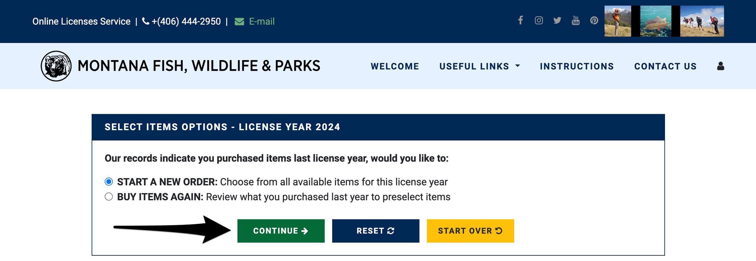 Montana licensing start a new order or use previous year information