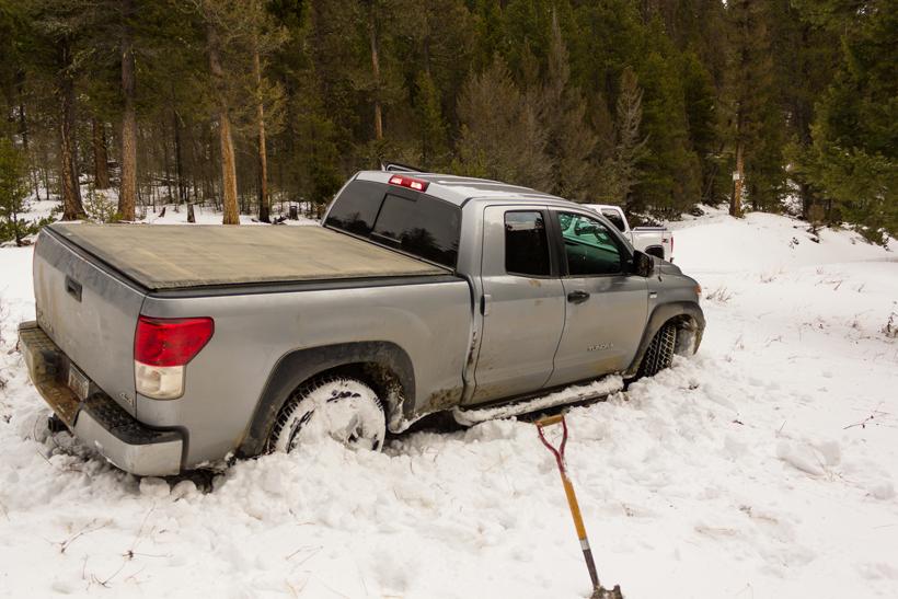 Buried truck in snow