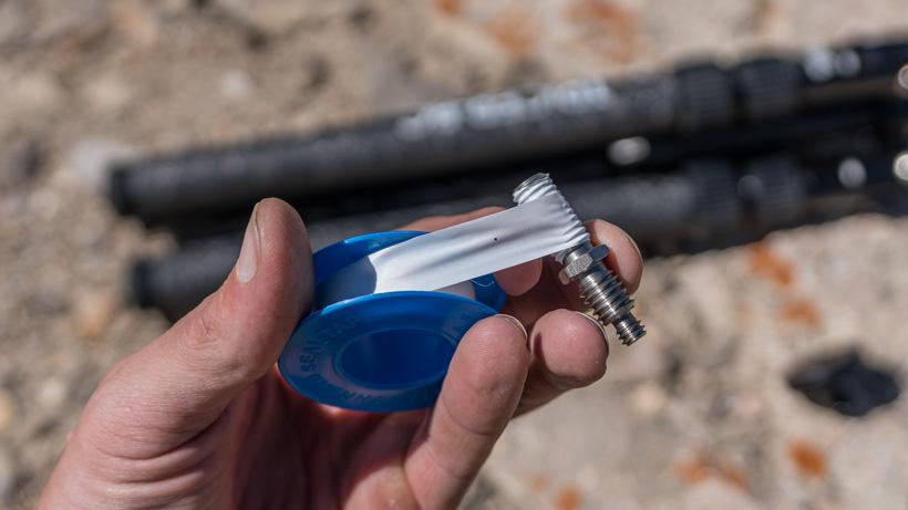 Plumbers teflon tape on tripod stud