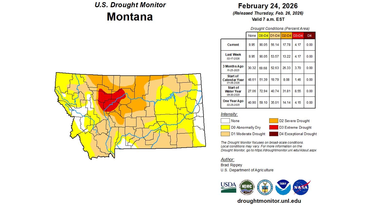Montana drought status map late February 2026