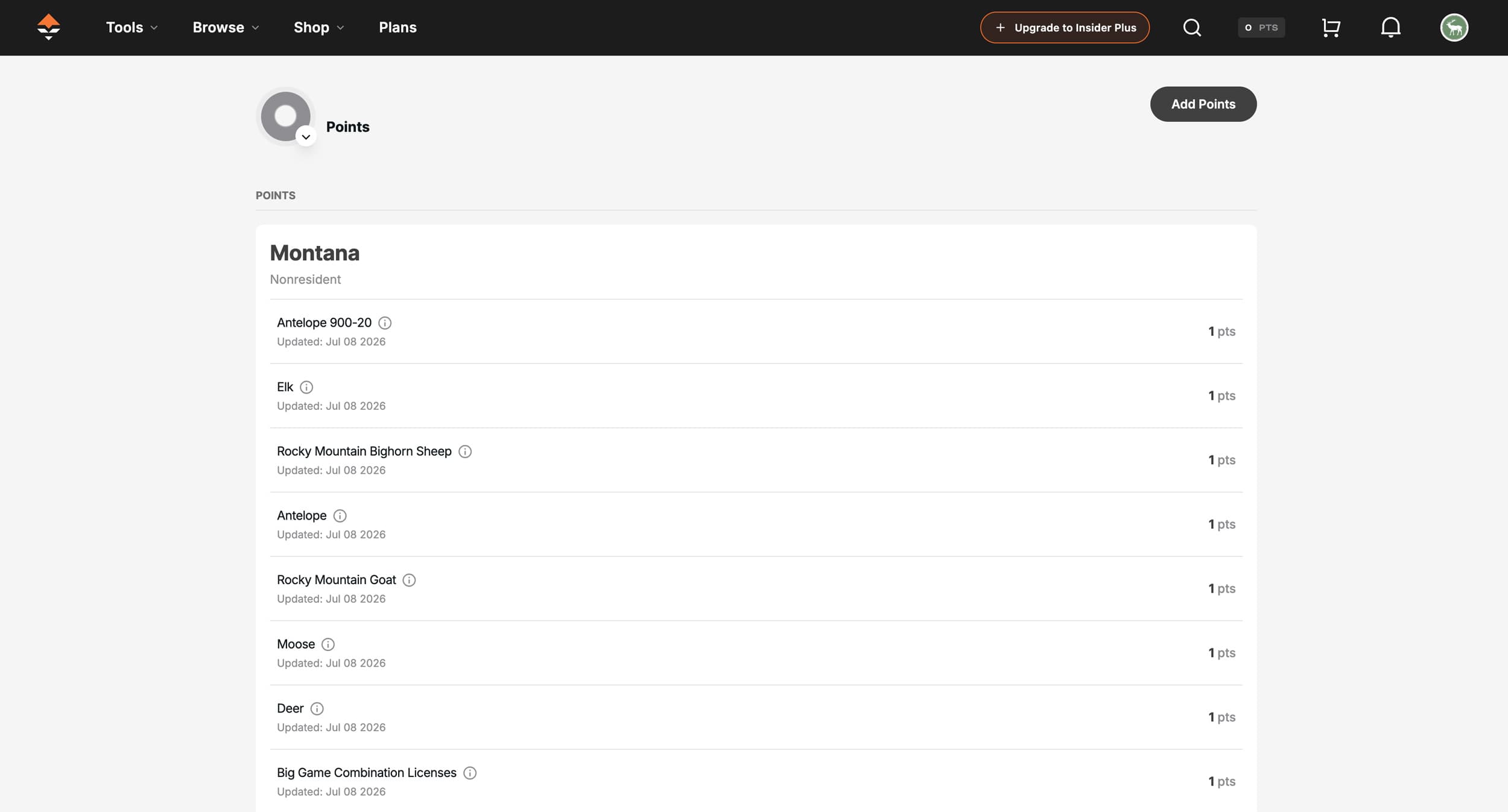 Montana bonus points and preference points added to GOHUNT Point Tracker