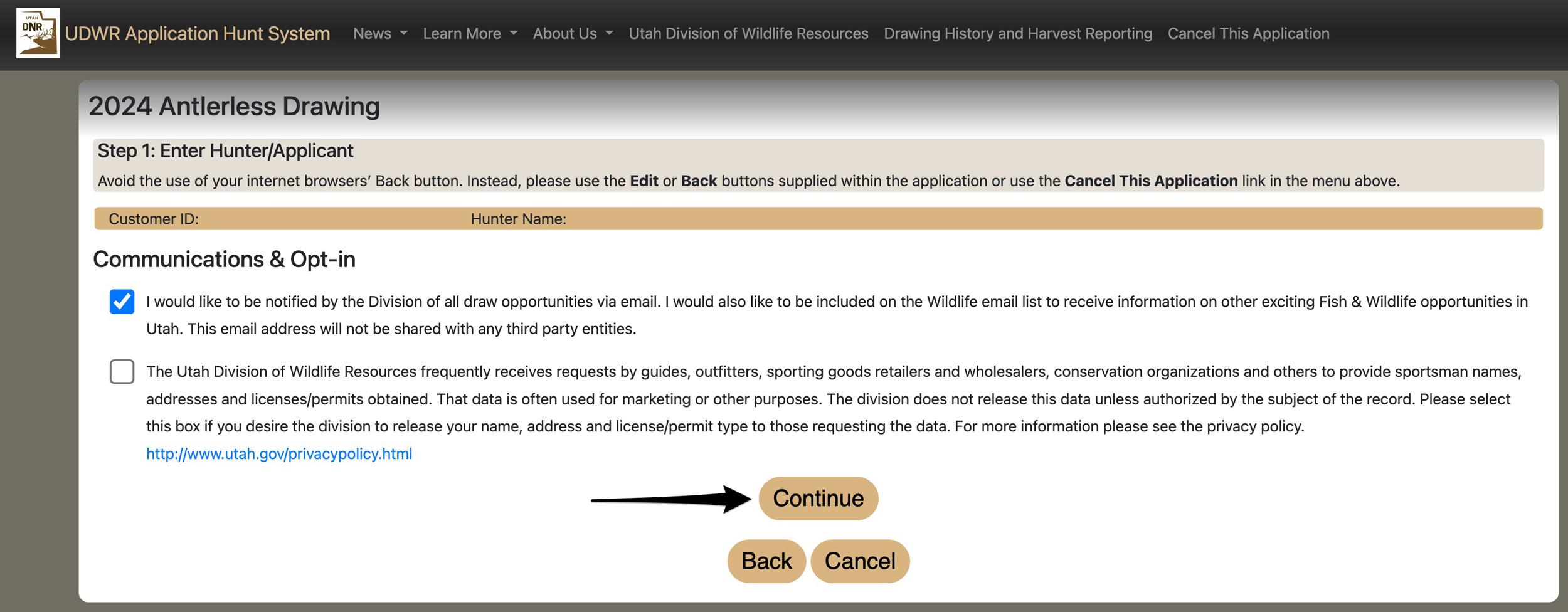 Utah communications and opt-in selection questions