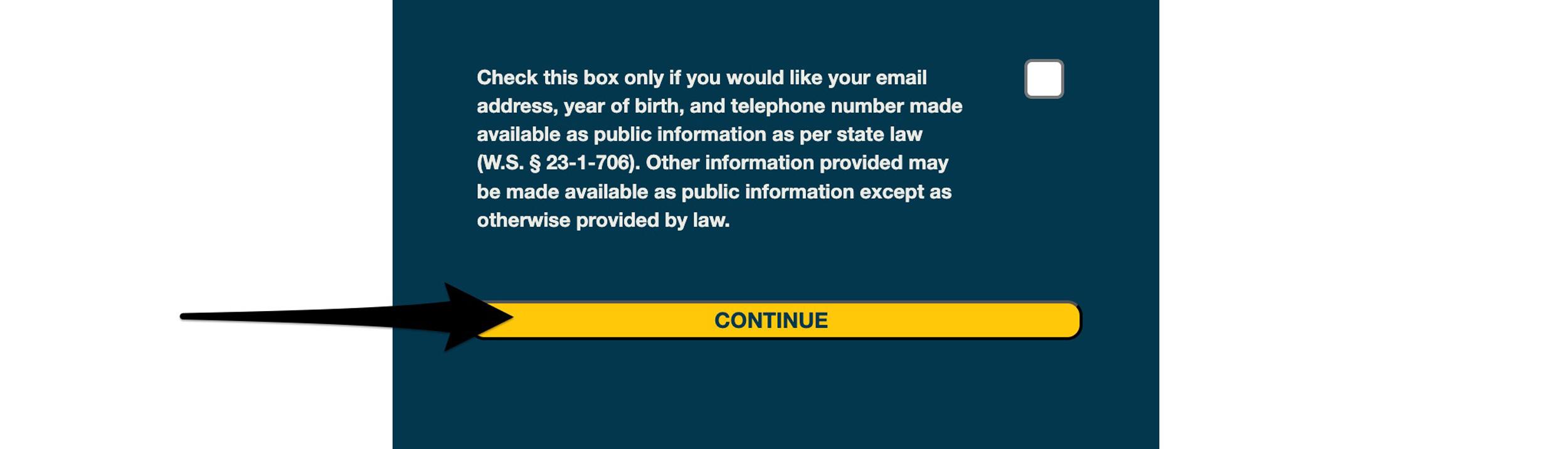 Continue to login to Wyoming account