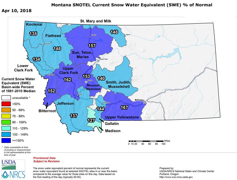 Montana snow water equivalent april 2018