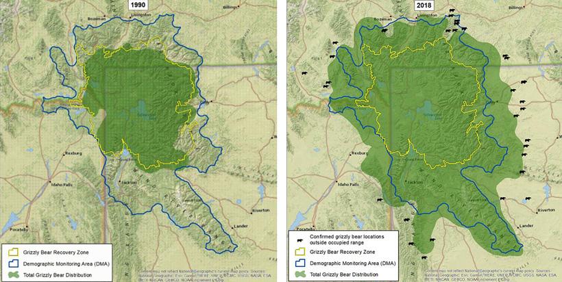 Wyoming grizzly bear range in 1990 and 2018_0