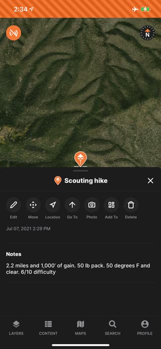 Using notes while scouting on gohunt maps mobile app