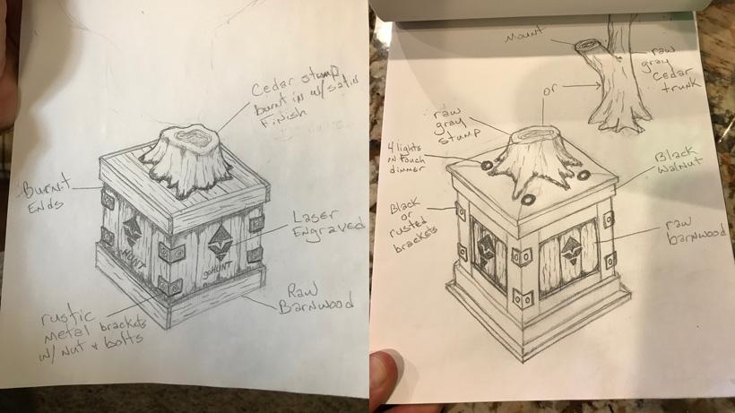 Sketches of deer mount pedestal