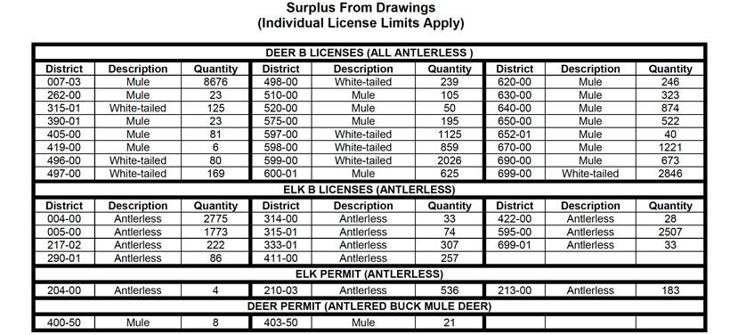 Montana 2020 surplus licenses