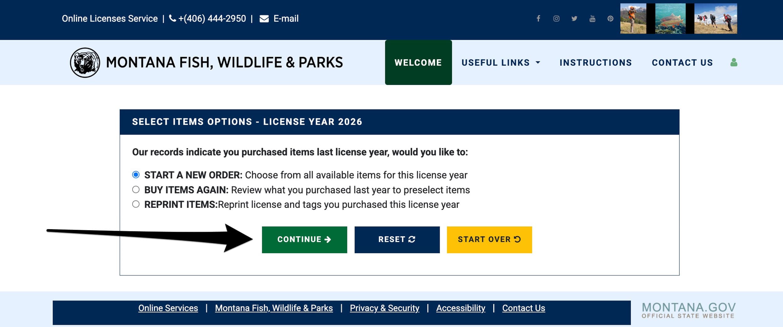 Montana licensing start a new order or use previous year information