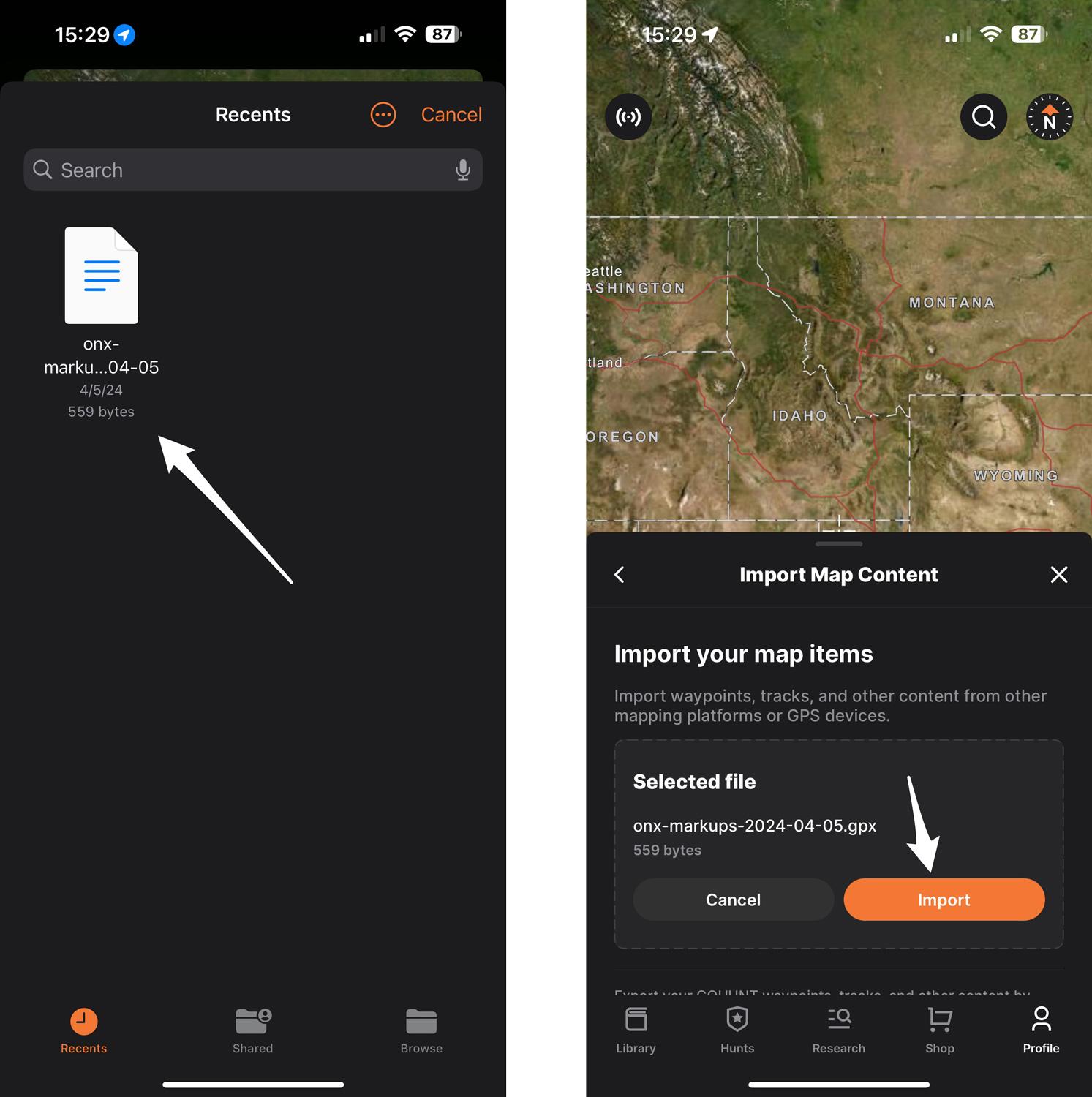 Grabbing exported waypoint file from onX to import into GOHUNT Maps