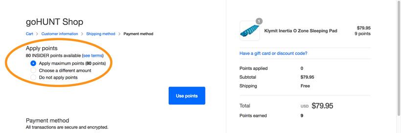 Using gohunt store points to redeem item