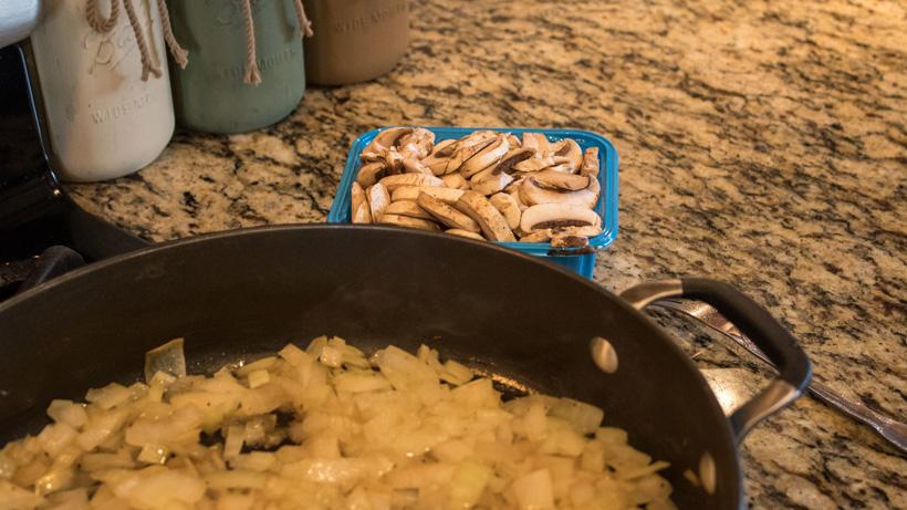 Saute onions and mushrooms