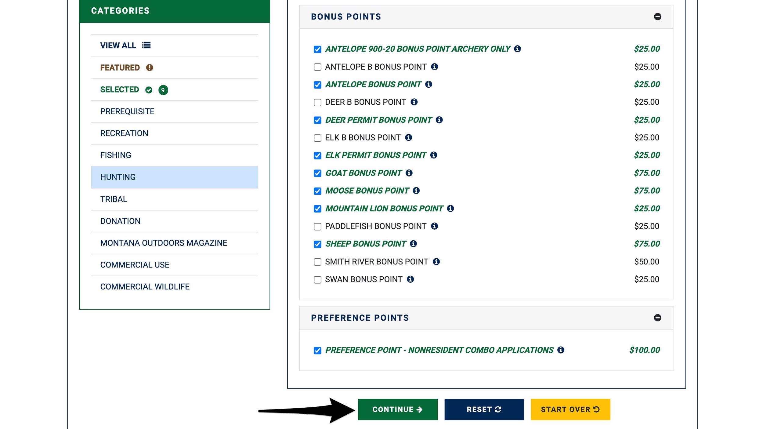Every Montana hunting bonus point and preference point selected to purchase
