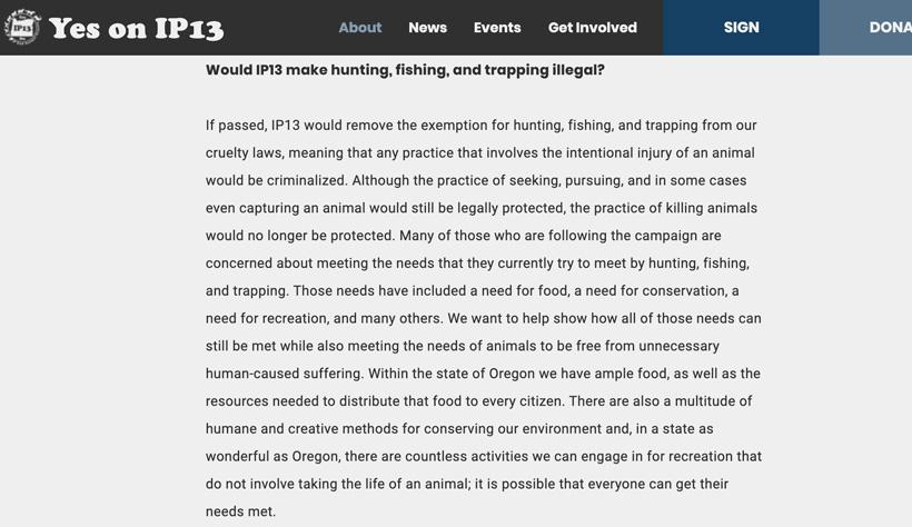 Oregon Initiative Petition 13 proposes to criminalize hunting - 0