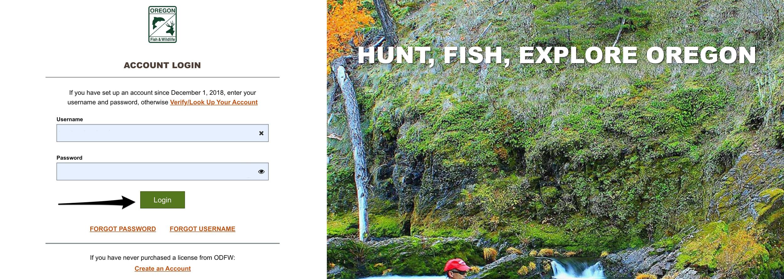 Oregon licensing page username and password
