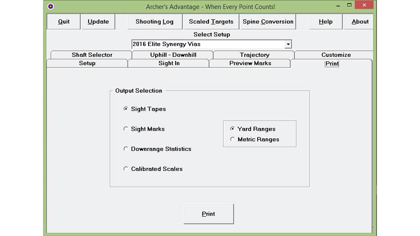 Printing your bow sight tape using archers advantage